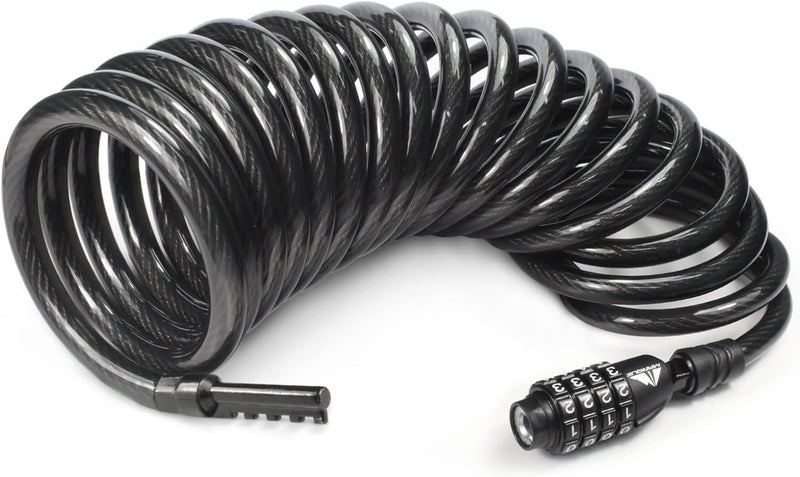 MARQUE Combination Bike Lock Cable- 3/8 inch (5FT, 10FT, 15FT, 25FT) Resettable Combination Lock, Anti-Theft Coiled Secutiry Cable for Bicycles, Kayaks, Paddle Boards, Gates and Outdoor Gear (15 FT) - Image 1